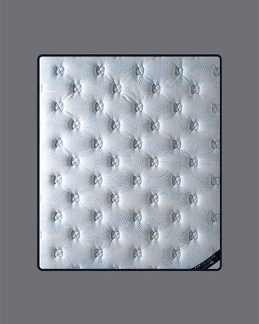 Top-down flat view of Serta Classic Luxury mattress surface showing white bubble-tufted fabric with cross-stitch detailing and navy border piping