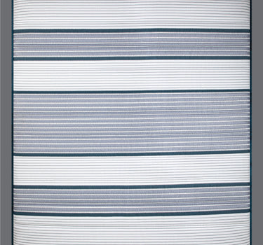 Top-down close-up of the Serta iPedic mattress surface featuring a detailed white and navy blue horizontal stripe fabric pattern