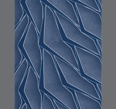 Top-down flat view of Serta iSeries NXG Hybrid mattress surface showing detailed navy blue angular geometric-patterned cooling fabric